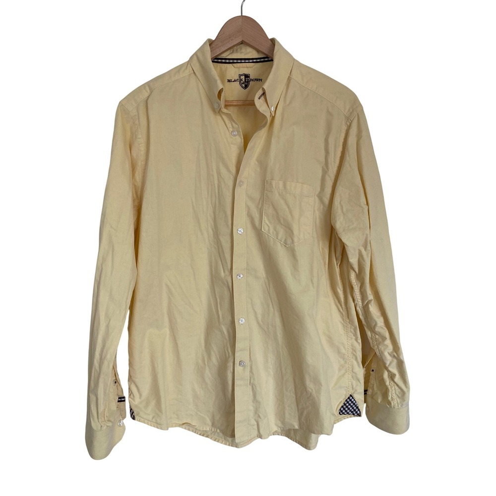Black Brown 1826 Mens Yellow Long Sleeve Button Down Shirt Gingham Trim XL